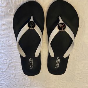 Lauren by Ralph Lauren white and black flip flops size 8
